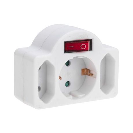 Тройник электрический 16 А с заземлением + 2х2,5 выключателем и защитными шторками, белый - 11-1086 MEET