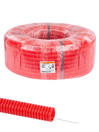 Труба гофрированная ПНД d 32 с зондом (50 м) легкая красная | SQ0413-0034 TDM