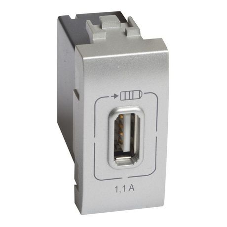 Розетка USB Mosaic 1мод. 1.1А 230/5В алюм. Leg BTC NT4285C1 Legrand