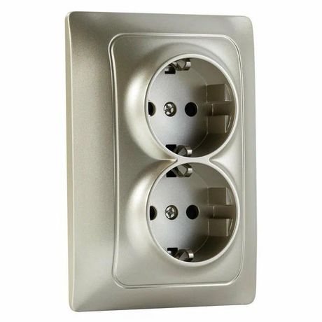 Механизм розетки 2-местн. с/з с з/ш СП Bravo 16А IP20 250В шампань GUSI С10Р6-027