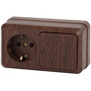 Блок розетка+выкл. ОП Quadro 2-701-10 гориз. 10(16)А-250В IP20 венге Intro Б0036151 ЭРА