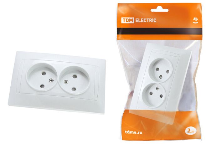 Розетка двойная 2П 10А 250В с защ. шт. белая "Лама" | SQ1815-0012 TDM