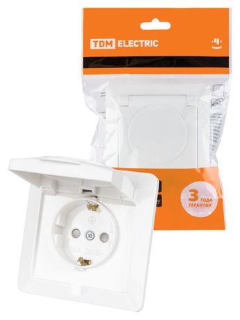 Розетка 2П+З с защ. шт. и крышкой 16А 250В IP44 белая "Ильмень" | SQ1823-0017 TDM