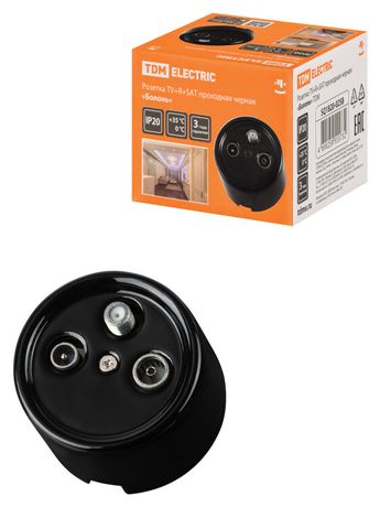 Розетка TV+R+ SAT проходная черная «Болонь» | SQ1820-0258 TDM