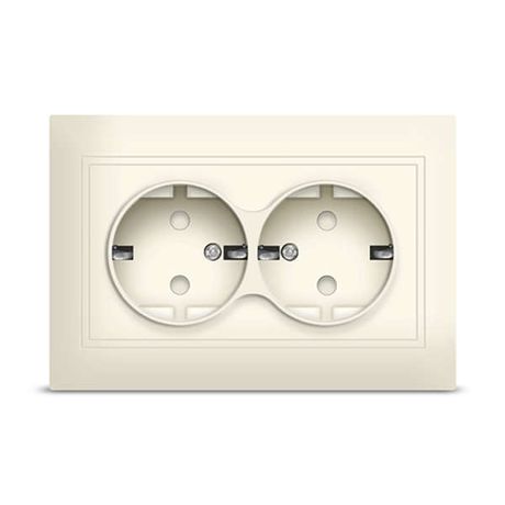 Розетка Севиль 2-ая с заземлением защитными шторками слоновая кость (ivory) - Б-С0050 Союз