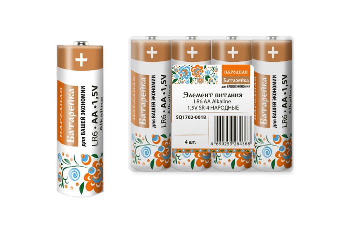 Элемент питания LR6 AA Alkaline 1,5V SR-4 Народный | SQ1702-0018 TDM