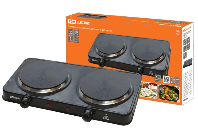 Электроплитка двухконф. ЭПД2 230 В, 2х1 кВт, диск, черная, | SQ2504-0010 TDM