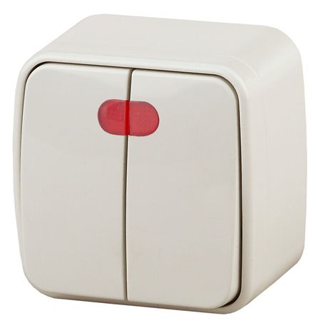 Выключатель двухклавишный наружный (открытой установки) с подсветкой слоновая кость 10А 250В Intro Polo 3-105-02 - Б0053545 ЭРА