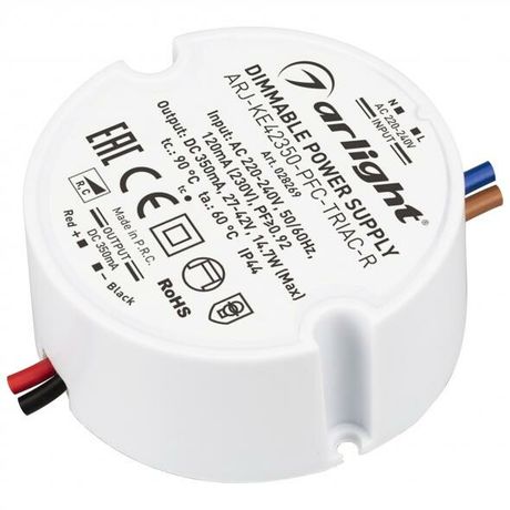 Блок питания ARJ-KE42350-PFC-TRIAC-R (15W, 350mA) (Arlight, IP44 Пластик, 5 лет) | 028269 Arlight