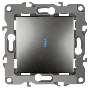 Выключатель одноклавишный скрытого монтажа с подсветкой графит 10А 250В автоматические (безвинтовые) ЭРА 12 12-1102-12 - Б0019280
