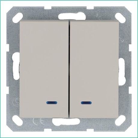 Выключатель двухклавишный со светодиодами 10A 250V~ с накладкой, цвет Тауп - G3023NT Jasmart