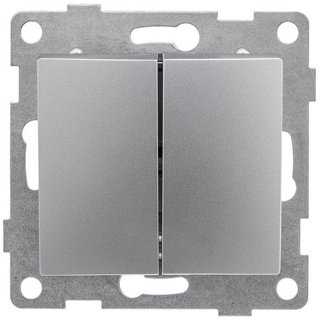 Выключатель двухклавишный Bravo, механизм, 10А, 250В, серебро - С10В2-004 GUSI