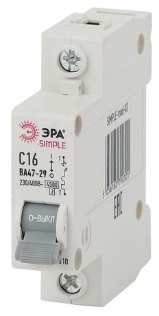 Автоматический выключатель 1P 6А (C) 4,5кА ВА 47-29 (12/180/3600) SIMPLE-mod-01 - Б0039218 ЭРА