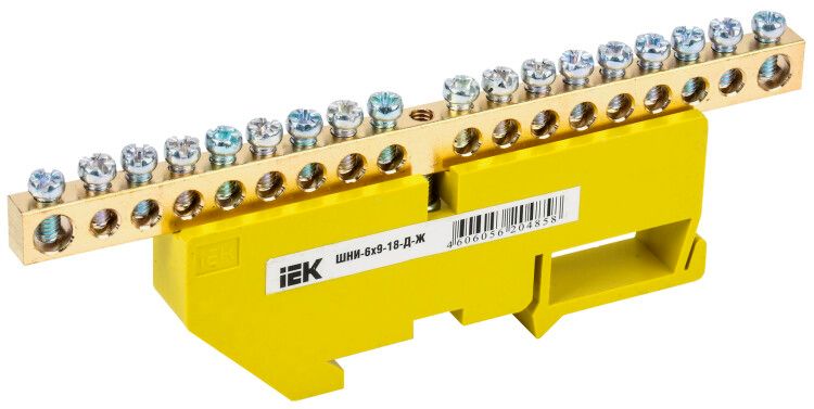Шина PE "земля" на DIN-изоляторе ШНИ-6х9-18-Д-Ж | YNN10-69-18D-K05 IEK