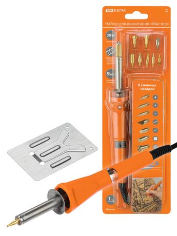 Набор для выжигания "Мастер", паяльник 30 Вт, 230 В, 9 декоративных насадок, подставка, блистер, | SQ1025-1001 TDM