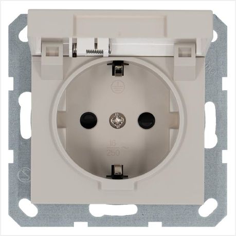 Розетка 1-м Shuko 16А IP20 с заземл. защ. шторки крышкой механизм тауп Jasmart G5505T