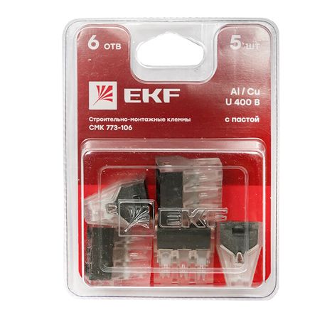 Строительно-монтажная клемма СМК 773-106 6 отверстий 1,0-2,5мм2 блистер (5шт.) PROxima | plc-smk-106b EKF