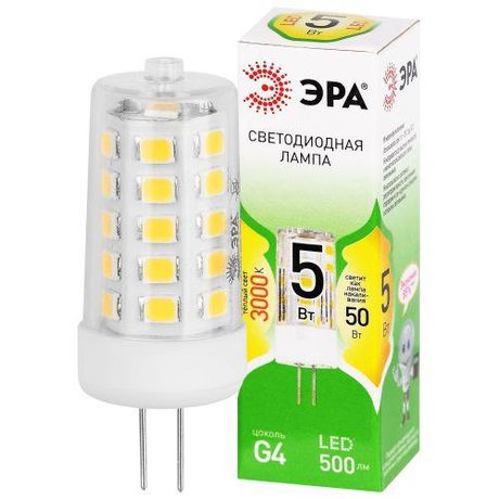 Лампа светодиодная GREEN LINE LED G4-JC-5W-830-12V GL G4 5Вт капсула 3000К тепл. бел. Эра Б0067190