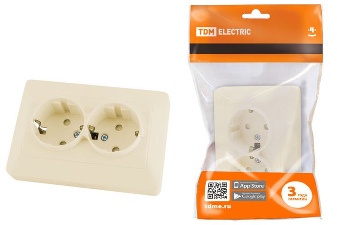 Розетка двойная 2П+З с защ. шт. 16А 250В сл. кость "Ильмень" | SQ1823-0116 TDM