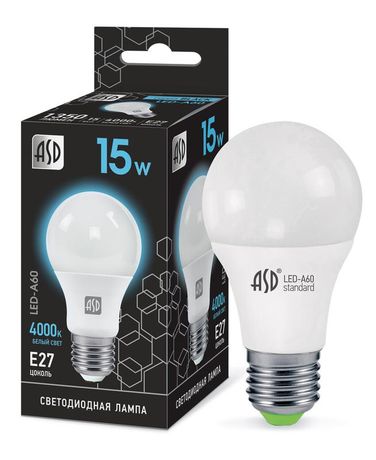 Лампа светодиодная LED-A60-black 15Вт 230В Е27 4000К 1350Лм | 4690612034393 ASD