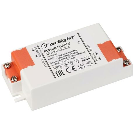 Блок питания ARJ-KE50300A (15W, 300mA, PFC) (ARL, IP20 Пластик, 5 лет) - 023445 Arlight