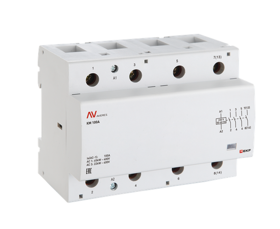 Контактор модульный КМ 100А 2NO+2NC 24VAC (6 мод.) AVERES | km-av-6-100-22-24V EKF
