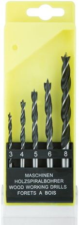 Набор сверл по дереву, пластиковый бокс, 5 шт.(3-4-5-6-8 мм) - 36104 РОС