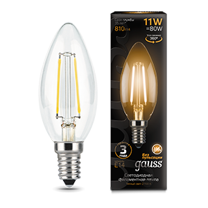 Лампа светодиодная филаментная LED 11 Вт 810 лм 2700К свеча теплый E14 AC 220В прозрачная колба Black Filament - 103801111 Gauss