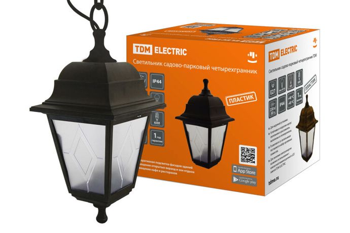 Светильник садово-парковый НСУ 04-60-001 четырехгранник, подвес, пластик, расс.пластик, черный | SQ0330-0766 TDM