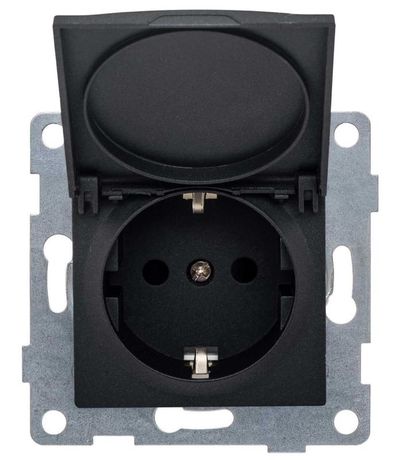 Розетка однопостовая Ugra с/з с з/ш и крышкой, механизм, 16А, 250В, графит - С11Р91-010 GUSI