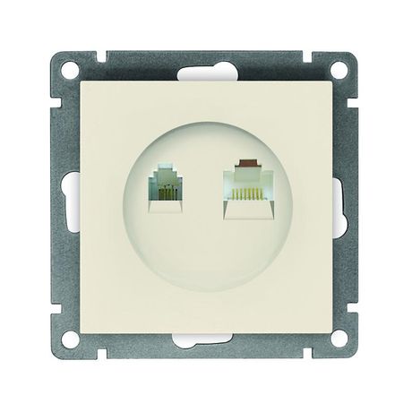 Розетка компьютерная + телефонная 2-м СП Афина механизм сл. кость (ivory) Universal A0052-I Союз