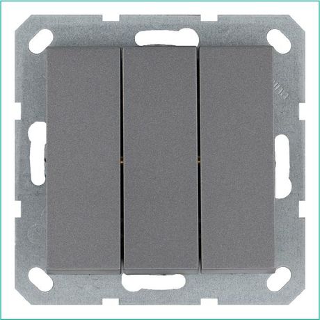 Выключатель трехклавишный 10A 250V~ с накладкой, цвет Алюминий - G3031S Jasmart