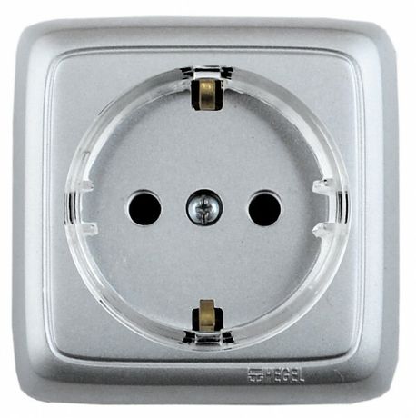 Розетка наружная с заземлением изоляционной пластиной (стакан) серебро - РА16-173-06 HEGEL