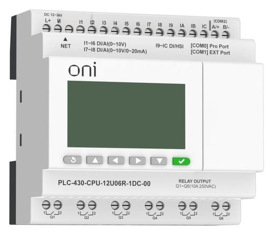 Модуль ЦПУ ПЛК 430 4 DI 6 UI (0-10В/DI) 2 (0-10В/0-20мА/DI) RO 24В DC с Ethernet портом экраном ONI PLC-430-CPU-12U06R-1DC-00 IEK