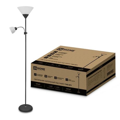 Светильник напольный под лампу ТНО 02-Е27+Е14Ч 230В белый плафон, черный корпус IN HOME - 4690612048512