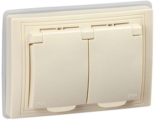 Розетка 2-м СП Кварта РСбш12-3-ККм-44 16А IP44 с заземл. защ. шторки крышкой IEK KV-R26-16-44-K33