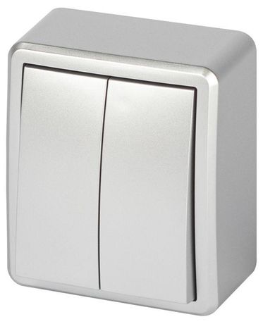 Выключатель двухклавишный наружный (открытой установки) IP 20 алюминий 10А 250В винтовые зажимы ЭРА Эксперт 11-1204-03 - Б0063035