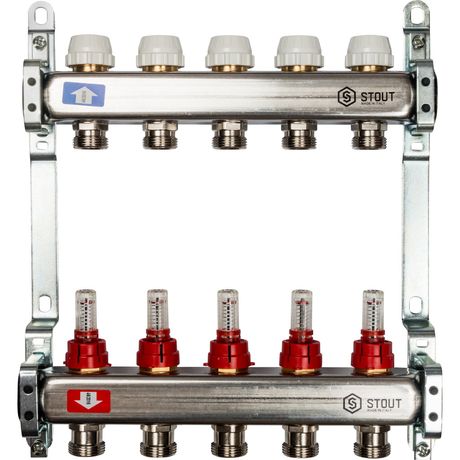 Коллектор STOUT из нержавеющей стали с расходомерами 5 вых. - RG008P0S9MBP94 SMS 0917 000005