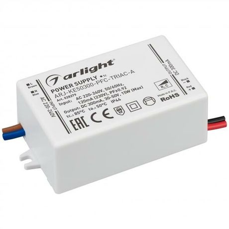 Блок питания ARJ-KE50300-PFC-TRIAC-A (15W, 300mA) (Arlight, IP44 Пластик, 5 лет) | 028279 Arlight