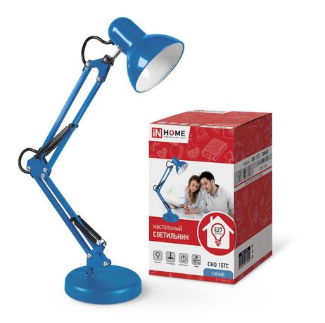 Светильник настольный под лампу на основании + струбцина СНО 15ТС-E27 230 В СИНИЙ IN HOME - 4690612035840