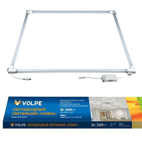 Светильник светодиодный потолочный рамка 595*595мм 36Вт теплый белый свет(3000К) ULO-Q190 6060-36W/3000K WHITE с б/п | UL-00004085 Volpe Uniel