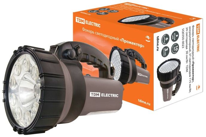 Фонарь прожекторный 37хLED + 24хLED аккумулятор 6В34*ч | SQ0350-0023 TDM