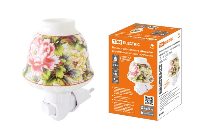 Вт 220 В | SQ0357-0037 TDM Ночник-аромалампа "Анемон" керамический с выключателем Е12 7