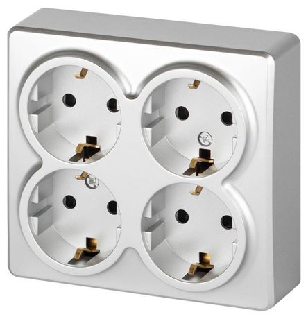 Розетка Эксперт 11-2211-03 четырехместная с заземлением 4х2P+E Schuko со шторками, IP20, 16A-250В, ОУ, алюминий - Б0063022 ЭРА