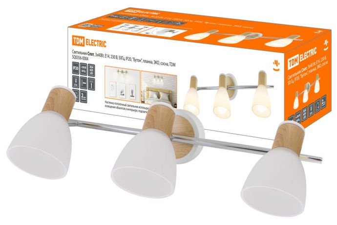 Светильник Спот, 3х40Вт, Е14, 230 В, 50 Гц, IP20, "Бутон", планка, ЭКО, сосна, | SQ0356-0004 TDM