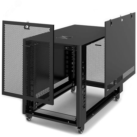 Шкаф серверный телекоммуникационный напольный 19' 12U передняя дверь перфорированная. задняя ручка с замком 600x800x655mm(ШхГхВ). цвет черный (RAL 9004) - MR 6812.933 SYSMATRIX