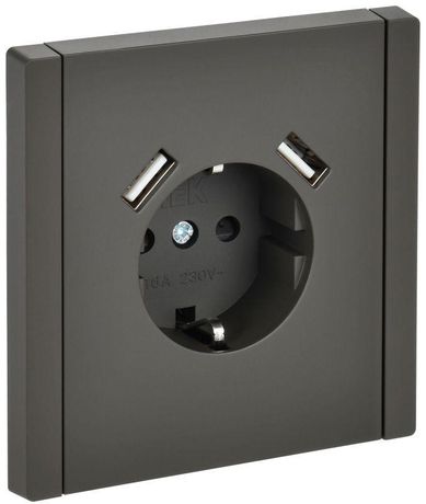 Розетка FORTE&PIANO FP345 16А USB A+A 3.1А с заземл. защ. шторки винт. крепл. сер. IEK FP-R14-16-U21-D31-K03