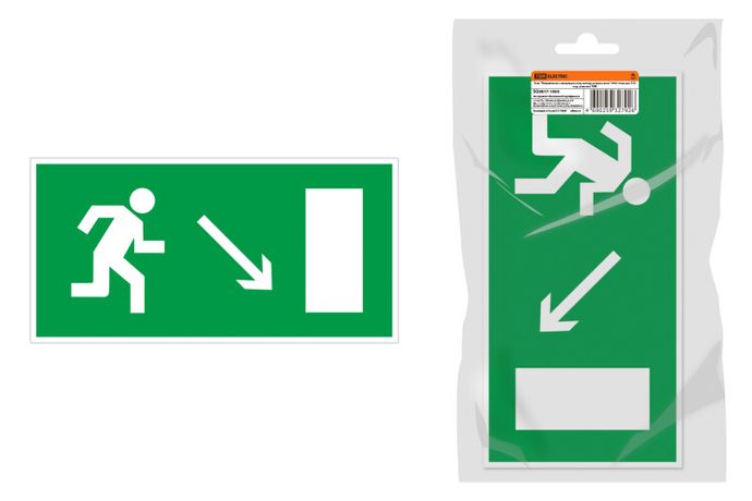 Знак "Направление к эвакуационному выходу направо вниз" 350х124мм для ССА инд. упаковка | SQ0817-1005 TDM
