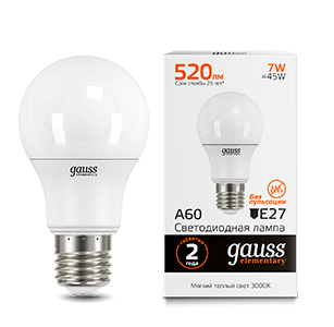 Лампа светодиодная LED 7Вт E27 220В 2700К Elementary A60 | 23217А Gauss 23217A