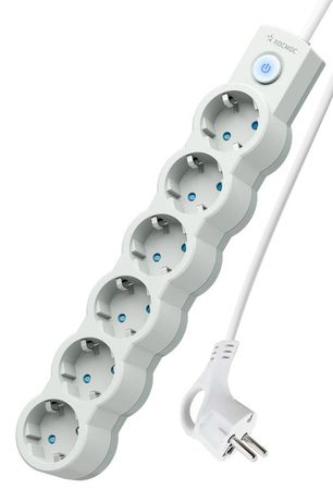 Удлинитель 6х1.5м с заземл. 10А IP20 2200Вт 220В защ. шторки ПВС 3х1 выкл. бел. КОСМОС YKsm1.5m-6g-Z-V10A-W